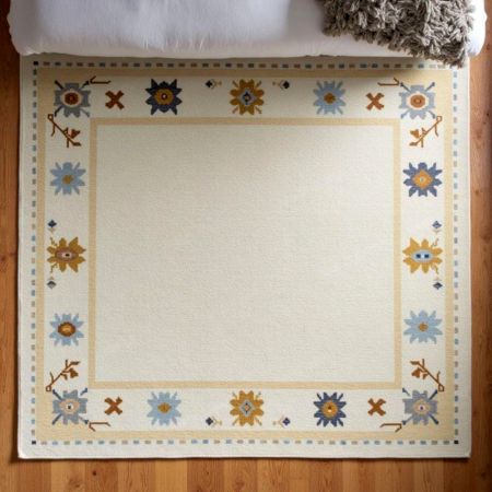 Hand Knotted Geometric Orange Wool Rug